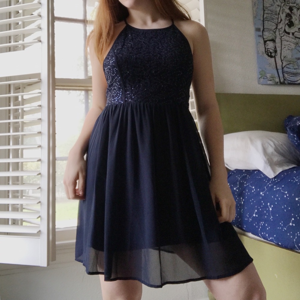 navy sequin semi formal dress